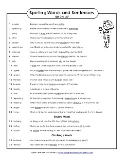 Spelling Test Sentences (D-4) Spelling D Worksheet