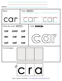 Worksheet 2: Car Sight Words Individual Worksheet