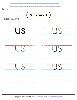 Trace the Word: Us Sight Words Individual Worksheet