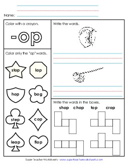 Worksheet 1 (-op Words) Free Word Families Worksheet