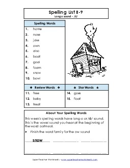 Spelling List B-9 Spelling B Worksheet