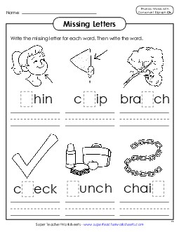 Missing Letters (CH Words) Phonics Digraphs Worksheet