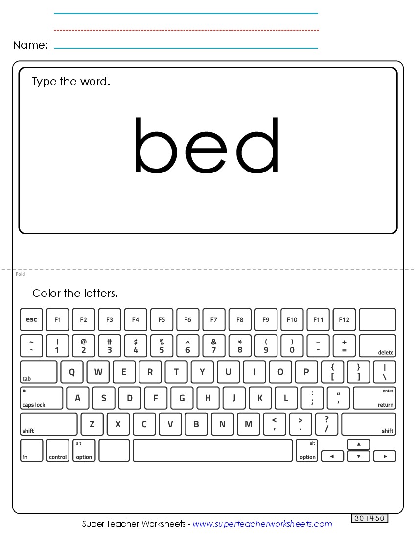 Type the Word: Bed Sight Words Individual Worksheet