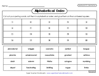 Alphabetical Order: Cut-Glue (F-4) Spelling F Worksheet