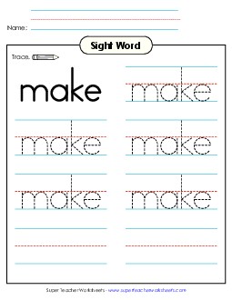 Trace the Word: Make Sight Words Individual Worksheet