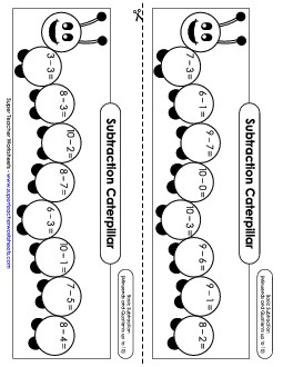 Caterpillar: Subtraction Within 10 Worksheet