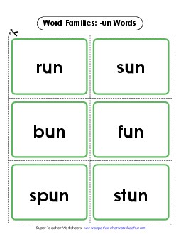 Flashcards (-un) Word Families Worksheet