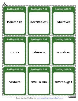 Flashcards (F-14)  Spelling F Worksheet