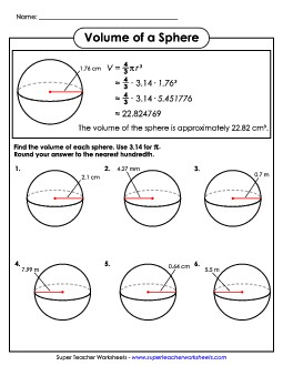 Volume of a Sphere  With Example (Advanced) Worksheet