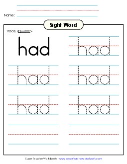 Trace the Word: Had Sight Words Individual Worksheet