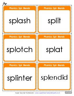 Flash Cards (Spl- Words) Phonics Blends Worksheet