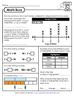 Math Buzz: Week 29 Worksheets 141 through 145 Daily Math Review Worksheet