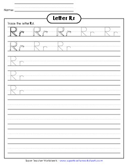 Letter R, r - Tracing (Smaller Font Size) Alphabet Worksheet