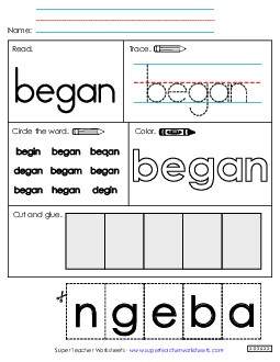 Worksheet 2: Began Sight Words Individual Worksheet