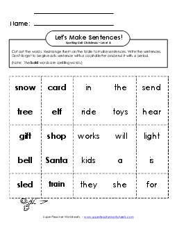 Let\'s Build Sentences (A-Christmas)  Spelling A Worksheet