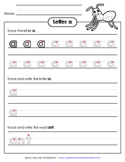 Lowercase a (Outlined Letters) Free Printing Handwriting Worksheet