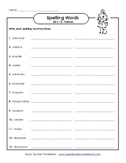 Write Twice (E-12) Spelling E Worksheet