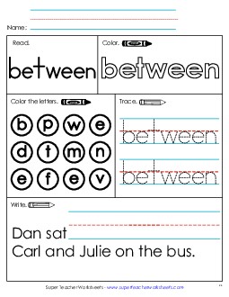 Worksheet 1: Between Free Sight Words Individual Worksheet