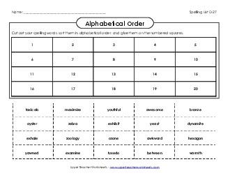 ABC Order: Cut and Glue (D-27) Spelling D Worksheet