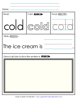 Worksheet 3: Cold Free Sight Words Individual Worksheet