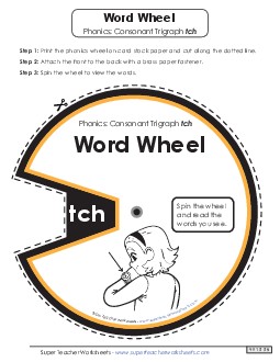 Word Wheel (-tch Words) Phonics Trigraphs Worksheet