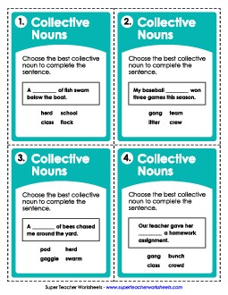 Task Cards: Collective Nouns Worksheet