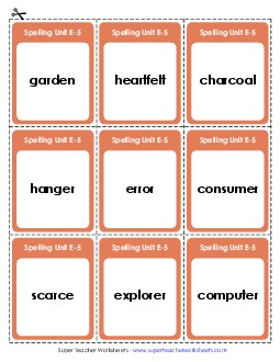 Flashcards (E-5) Free Spelling E Worksheet