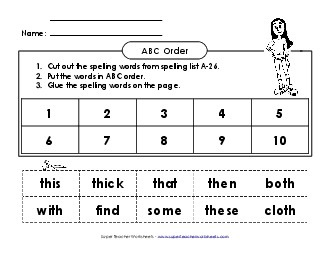 ABC Order: Cut and Glue (A-26) Spelling A Worksheet