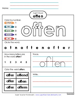 Worksheet 4: Often Sight Words Individual Worksheet