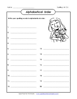 ABC Order: Write the List Spelling C Worksheet