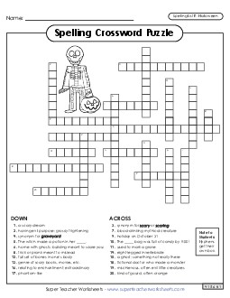 Halloween Spelling Crossword Spelling E Worksheet