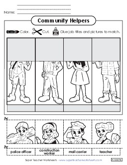 Cut-and-Glue Matching Worksheet 2 Community Helpers Worksheet