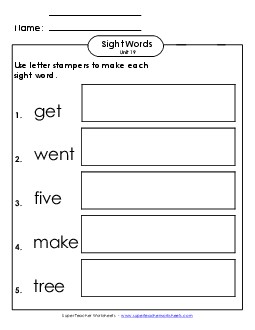 Letter Stampers (Unit 19)  Sight Words Worksheet