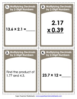 Multiplying Decimals by 2-Digit Numbers Multiplication Worksheet