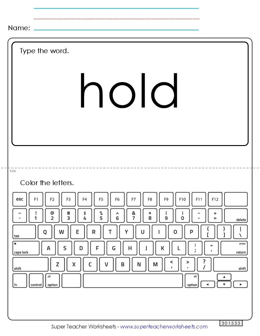 Type the Word: Hold Sight Words Individual Worksheet