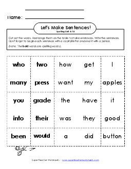 Let\'s Build Sentences (A-18) Spelling A Worksheet