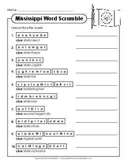 Word Scramble States Individual Worksheet