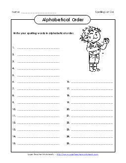 ABC Order: Write List (D-4) Spelling D Worksheet