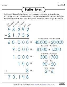 Partial Sums Anchor Chart (5-Digit) Addition Worksheet