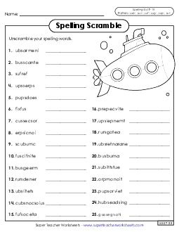 Word Scramble (F-19) Spelling F Worksheet