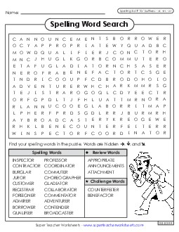 Word Search (F-23) Spelling F Worksheet