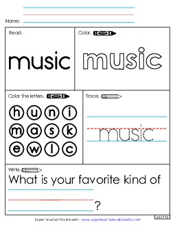 Worksheet 1: Music Sight Words Individual Worksheet