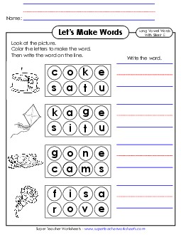 Let\'s Make Words (Silent E) Phonics Silent E Worksheet