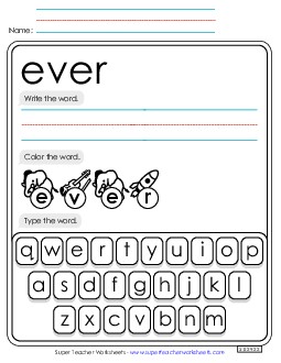 Write, Color, Type: Ever Sight Words Individual Worksheet