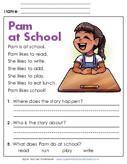 New Pam at School Worksheet