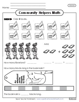 Community Helpers Math: Librarian Worksheet