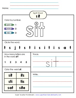 Worksheet 4: Sit Sight Words Individual Worksheet