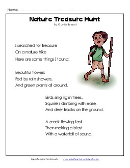 Nature Treasure Hunt (Poem)  Poems Worksheet