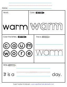 Worksheet 1: Warm Sight Words Individual Worksheet