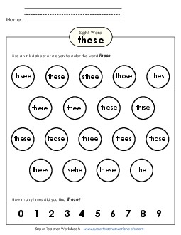 Dab or Color: These Sight Words Individual Worksheet